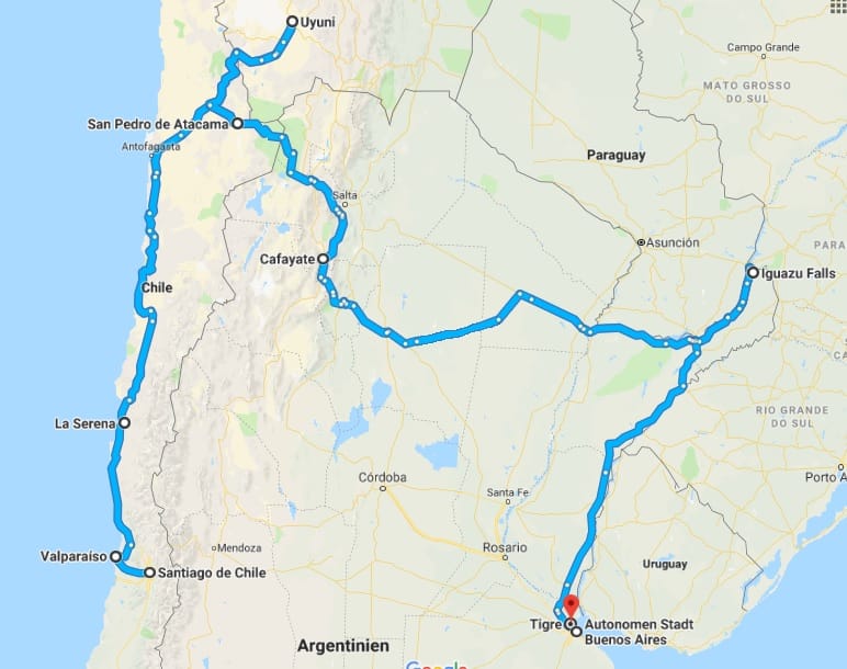 Reiseroute Argentinien-chile